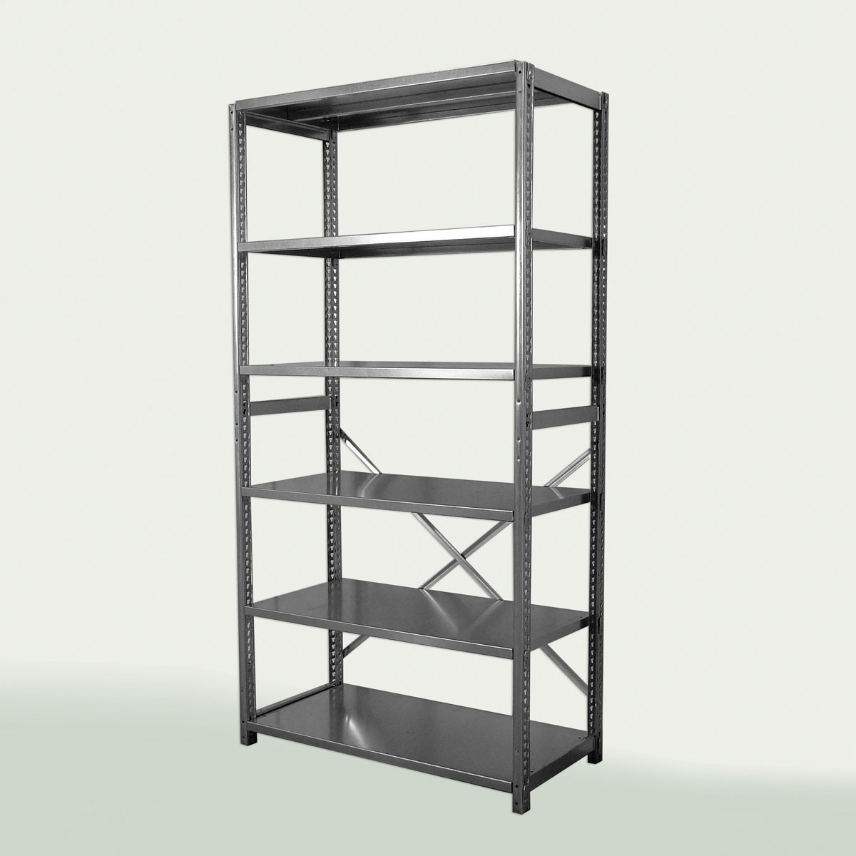 Grundfeld-2500-mm-6-Fachboden Grundfeld verzinkt, 6 Fachböden/Belastung 1, 2500x1030x600 mm (HxBxT)