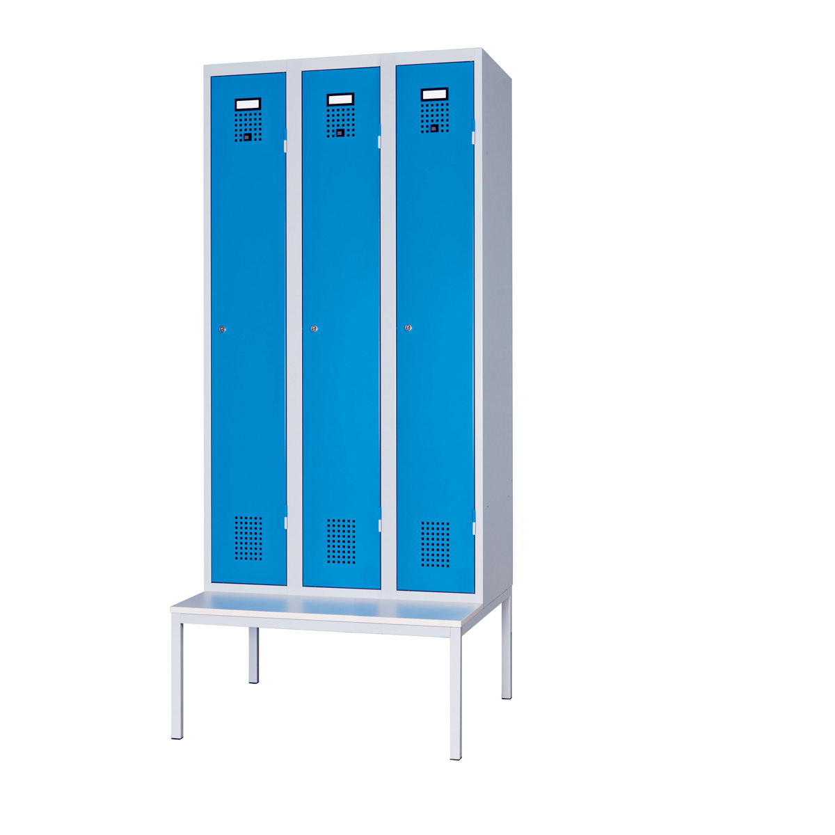 Garderobenschrank-3-T-ren-SitzbankCTrYxPi3cN3J8 Garderobeschrank 3 Abteile und Sitzbank, Gehäuse und Türen RAL 7035