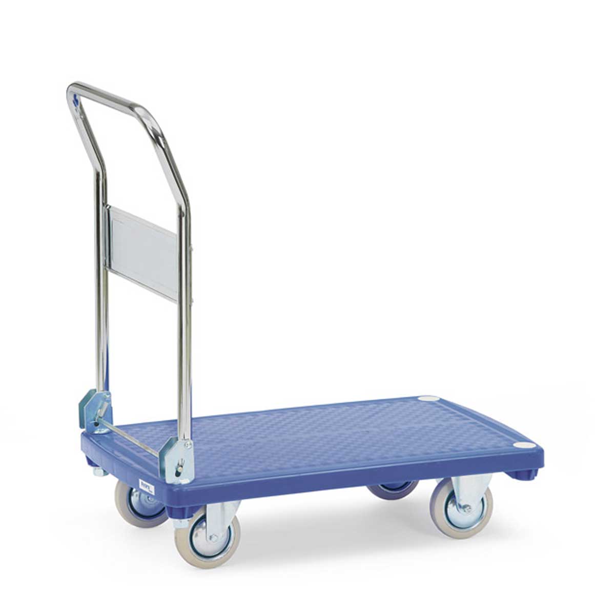 Klappwagen-Ladefl-che-Kunststoff-blau Klappwagen bis zu 200 kg Tragkraft, rutschhemmende Ladefläche aus Kunststoff.