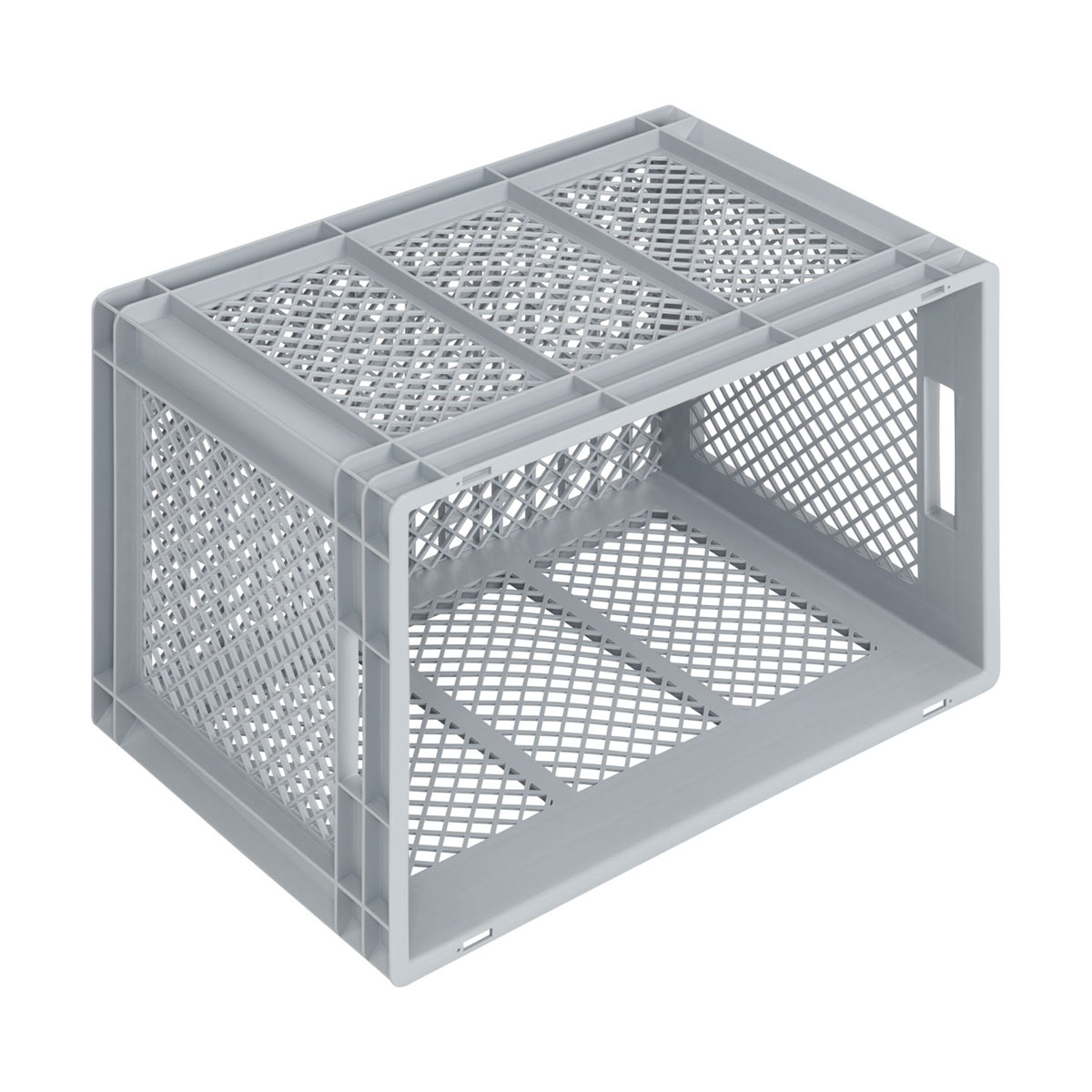 NB80V3_600x400x420_03_w Newbox 80, v3, 600x400x420 mm, grau, Boden und Wände durchbrochen