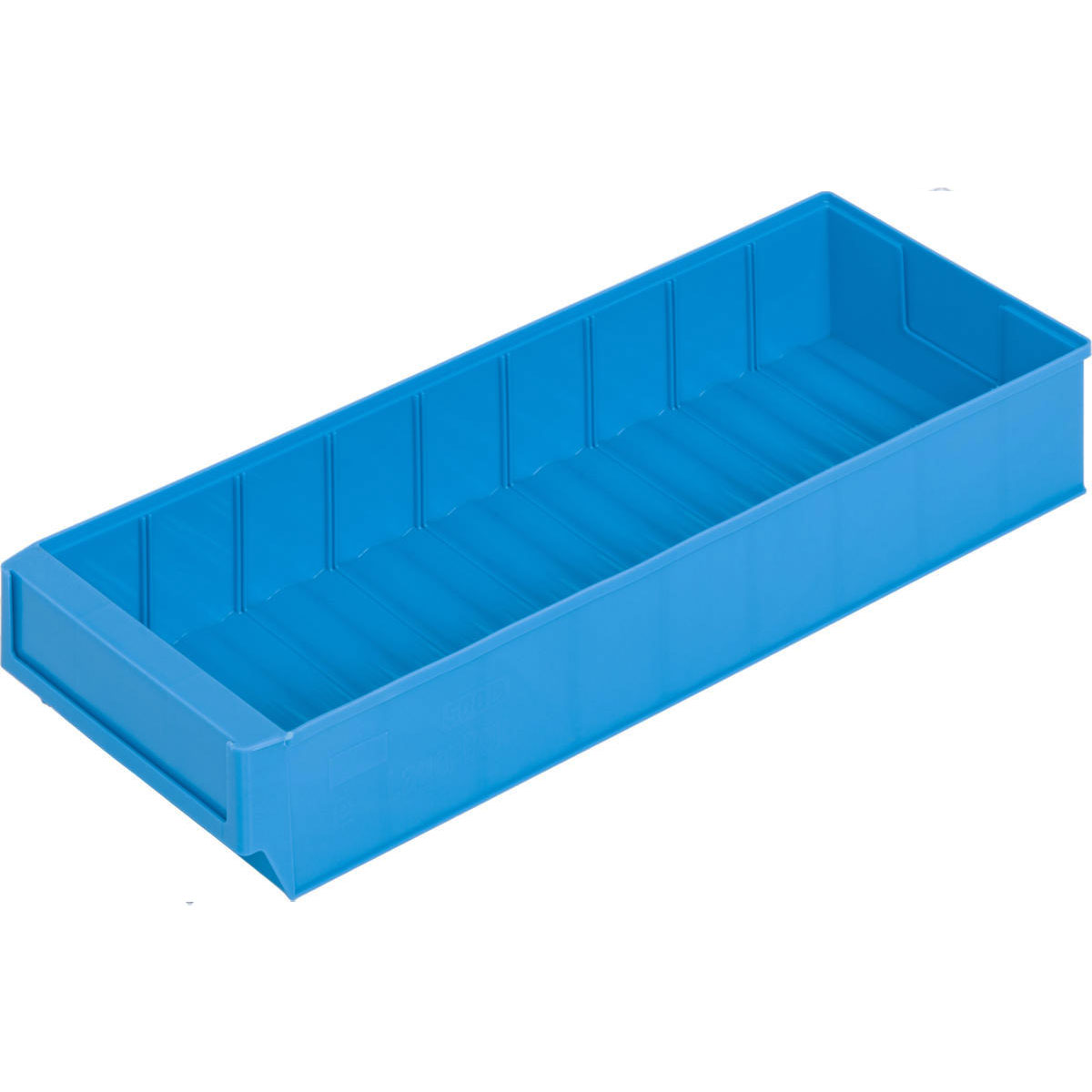 LB5020-500x183x81_Blau_ Regallagerbox 500 mm lang mit Etikettenfeld und optionalen Trenneinsätzen