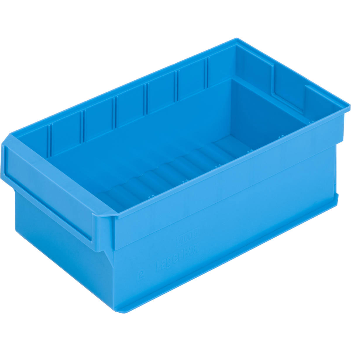 LB4030-400x236x145_Blau_ Regallagerbox 400B mit Etikettenfeld und optionalen Trenneinsätzen
