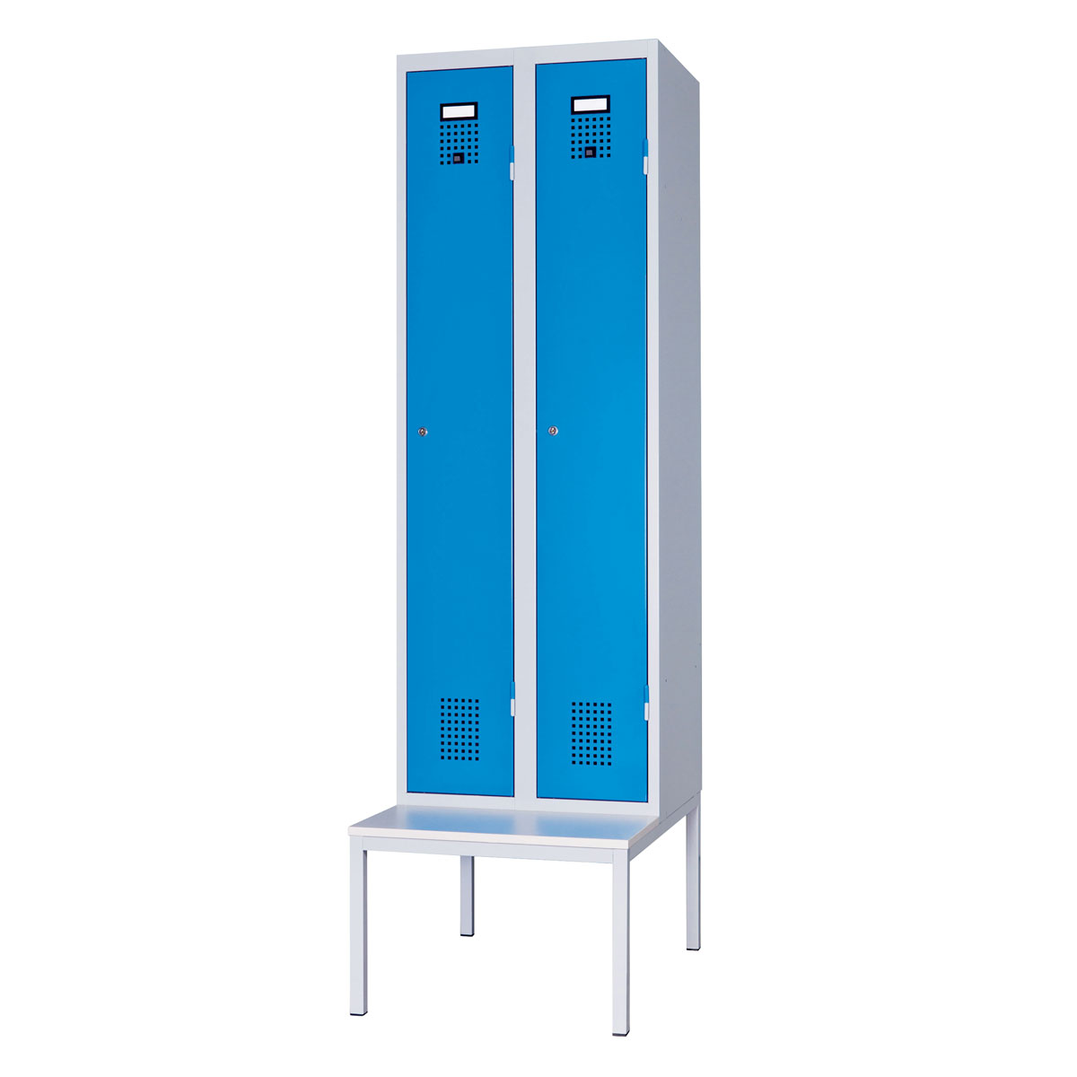 Garderobenschrank-2-T-ren-Bank Garderobeschrank 2 Abteile und Sitzbank, Gehäuse und Türen RAL 7035