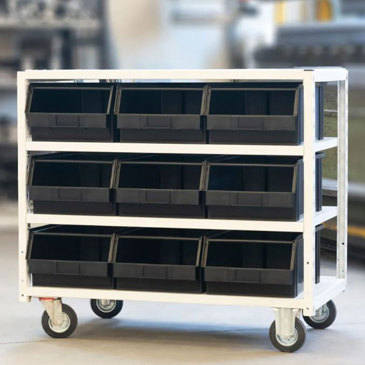Transportwagen-mit-Behaltern Universalwagen im Prokoss Stecksystem, Zwischenböden und Griff als Zubehör erhältlich